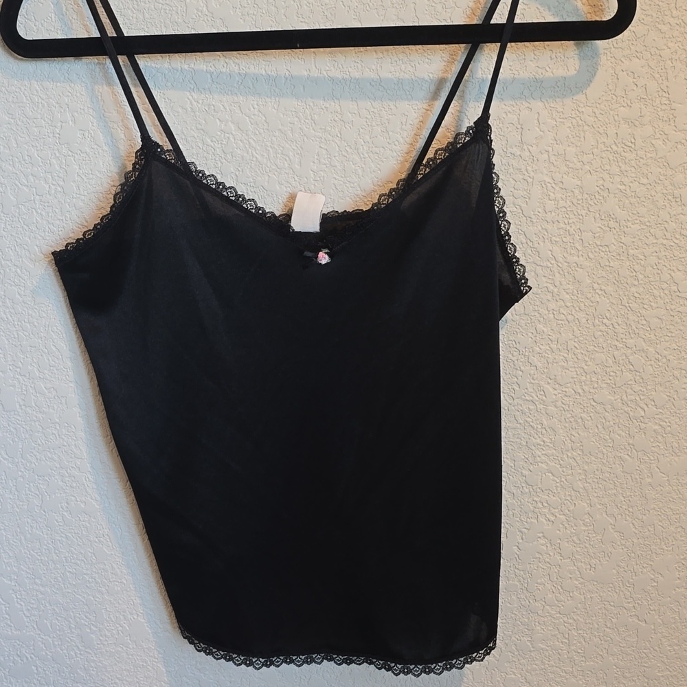Vintage Style Black Lace Trim Cami / Babydoll Top - Petra Fashions - Size Small